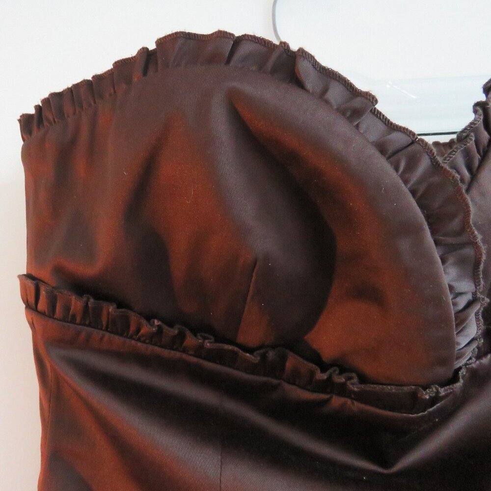 VINTAGE Y2K RW & CO Espresso Brown Satin Sweetheart Tulle Dress Goth - Size US 0 - Picture 4 of 15